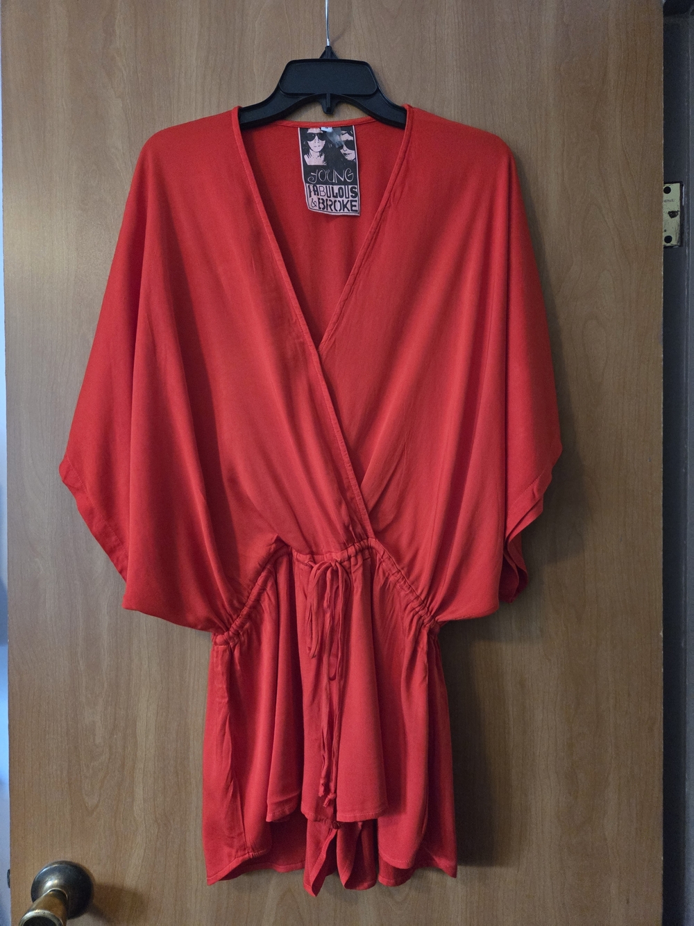 YOUNG FABULOUS & BROKE Vibrant Red Wrap Romper with Dolman Sleeves Size S